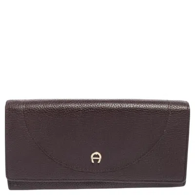 Aigner Plum Leather Logo Flap Continental Wallet In Purple