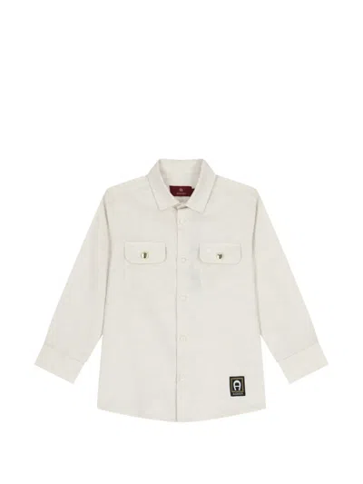 Aigner Kids' Pocket Button Shirt In Neutral