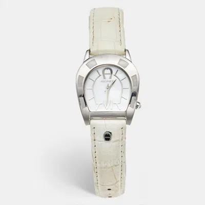 Pre-owned Aigner Portobello A30200 White Mother Of Pearl Stainless Steel Women's Wristwatch 29 Mm