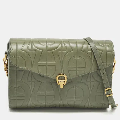 Pre-owned Aigner Pria Green Logo Embossed Leather Crossbody Bag
