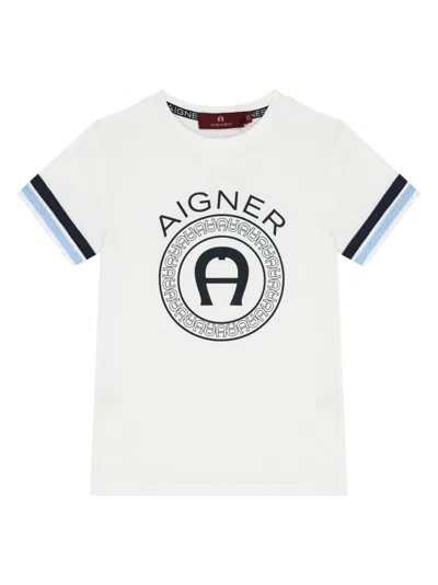 Aigner Kids' Printed Cotton T-shirt In White