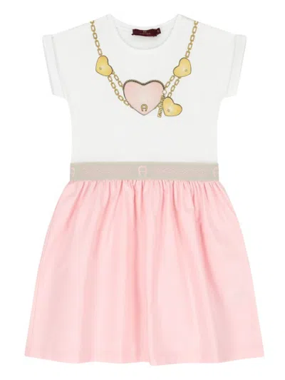 Aigner Kids' Printed Panelled Dress In Pink