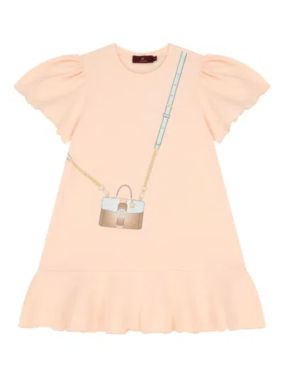 Aigner Kids' Puff-sleeve Bag-print Dress In Pink