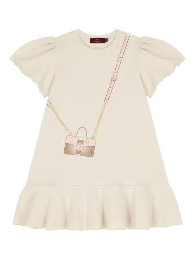 Aigner Kids' Puff-sleeve Ruffled Dress In White