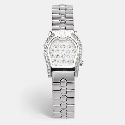 Pre-owned Aigner Ravenna A01200 Pave Dial Stainless Steel Women's Wristwatch 24 Mm In Silver