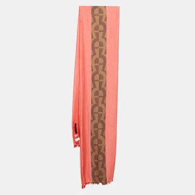 Aigner Red Monogram Stripe Cotton Stole In Multi