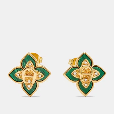 Pre-owned Aigner Resin Crystals Gold Tone Earrings