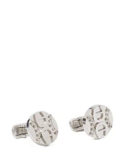 Pre-owned Aigner Round Logo Cufflinks In Silver