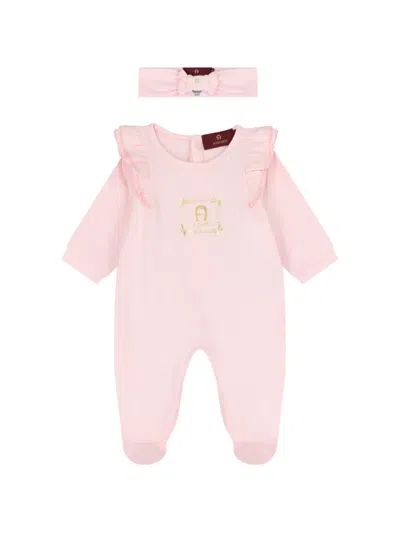 Aigner Ruffled Babygrow Set In Pattern