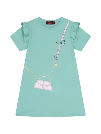 Aigner Kids' Ruffled Graphic-print Dress In Blue