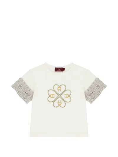 Aigner Kids' Ruffled Graphic T-shirt In White