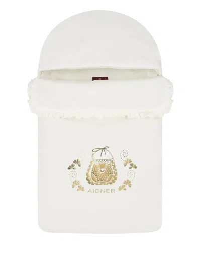 Aigner Ruffled Logo Zip Nest In Neutral