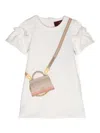 Aigner Girls Ivory Cotton Bag Print Dress In White