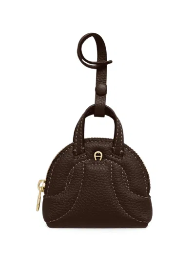Aigner Sellina Mini Leather Bag Charm In Brown