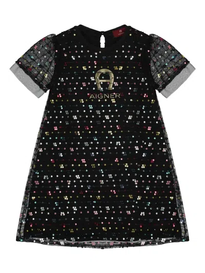 Aigner Sequin-embellished Cotton Dress In 黑色