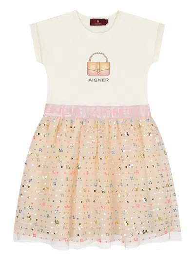 Aigner Kids' Sequin-embellished Dress In White