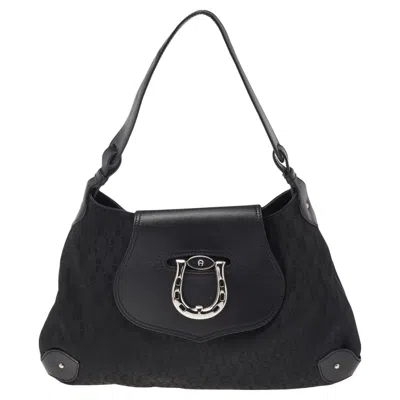 Aigner Signature Canvas And Leather Hobo In Black