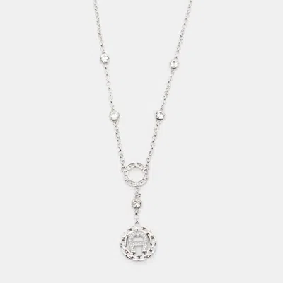 Pre-owned Aigner Silver Tone Chain Link Crystal Pendant Necklace