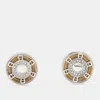 Aigner Silver Tone Metal Crystal Logo Stud Earrings In Gold