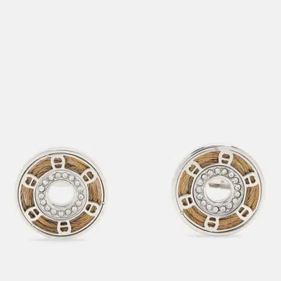 Aigner Silver Tone Metal Crystal Logo Stud Earrings In Metallic