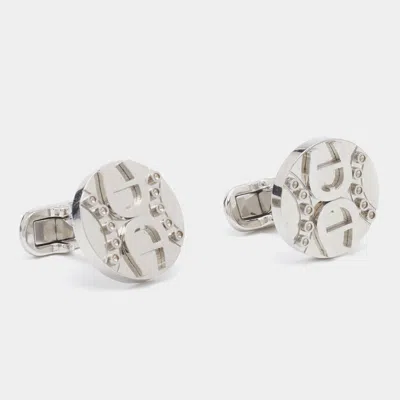 Aigner Silver Tone Round Logo Cufflinks In Metallic