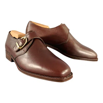 Pre-owned Aigner Size 9.5 Brown Leather Monk Strap Loafers Shoes
