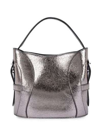Aigner Small Deborah Metallic Cracked-effect Shoulder Bag In Silver