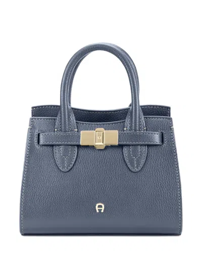 Aigner Small Farah Grained-leather Tote Bag In Blue
