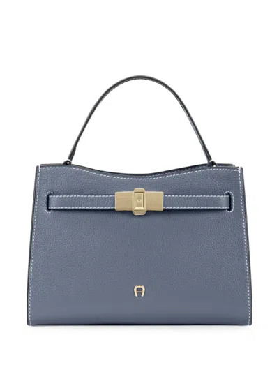 Aigner Small Farah Logo-plaque Grained-leather Tote Bag In Blue