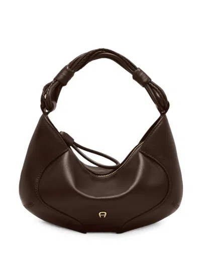Aigner Small Giara Leather Shoulder Bag In Brown