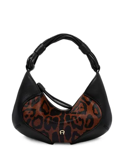 Aigner Small Giara Ocelot Leopard-print Shoulder Bag In Black