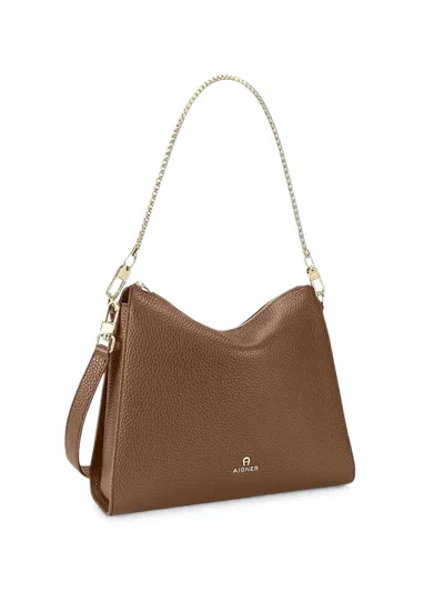 Aigner Small Ivy Pebble-grain Shoulder Bag In Brown