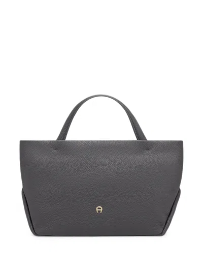 Aigner Small Paola Grained-leather Tote Bag In Gray