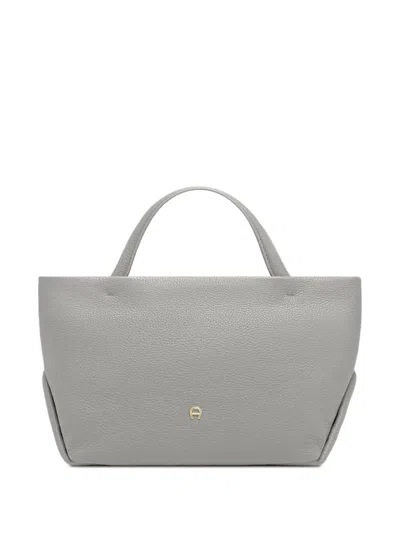 Aigner Small Paola Grained-leather Tote Bag In Gray