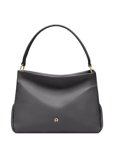Aigner Small Paola Leather Shoulder Bag In Gray