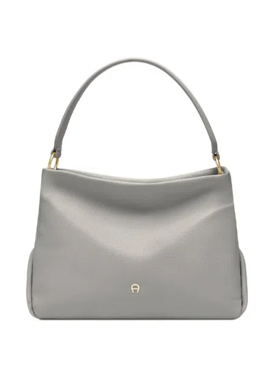 Aigner Small Paola Logo-plaque Pebbled-leather Tote Bag In Gray