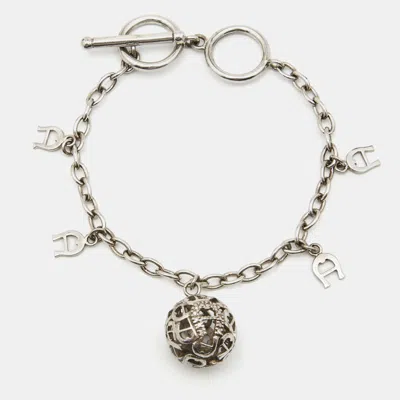 Aigner Sterling Silver Crystal Logo Charm Bracelet In Metallic