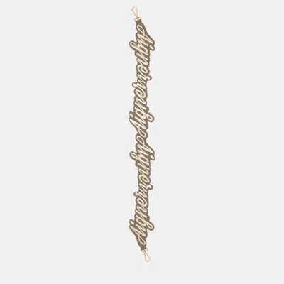 Pre-owned Aigner Taupe Shiny Light Gold Metal Gloria Taupe Strap In Grey