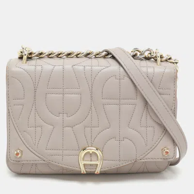 Pre-owned Aigner Taupe Signature Leather Mini Diadora Crossbody Bag