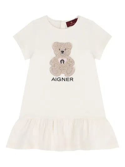 Aigner Babies' Teddy Bear-appliqué Ruffled Dress In White