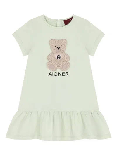 Aigner Babies' Teddy Bear-appliqué Ruffled Dress In White