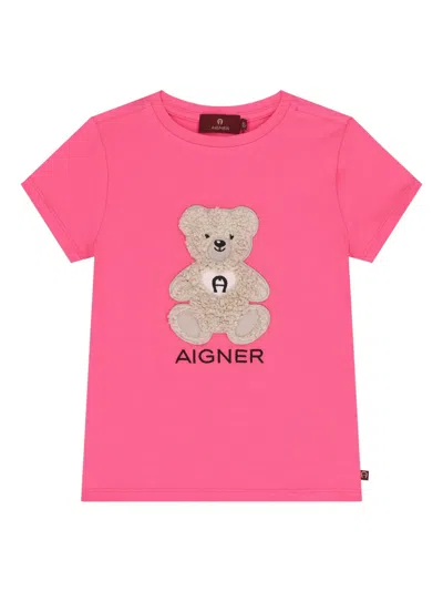 Aigner Kids' Teddy-bear Logo T-shirt In Pink