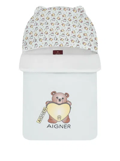Aigner Teddy-bear Print Hooded Sleep Bag In Blue