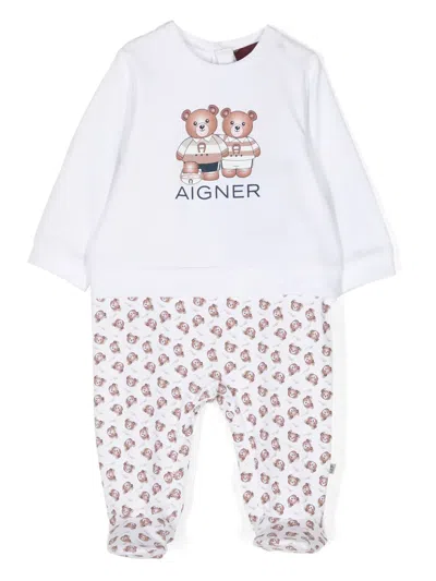 Aigner Babies' Teddy Logo-print Pima Cotton Pyjamas In White