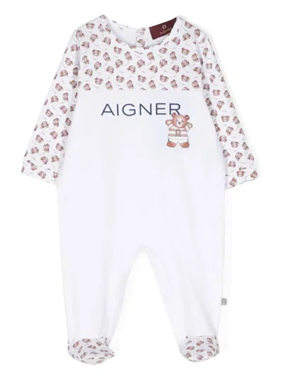 Aigner Babies' Teddy-print Pima Cotton Pyjamas In White