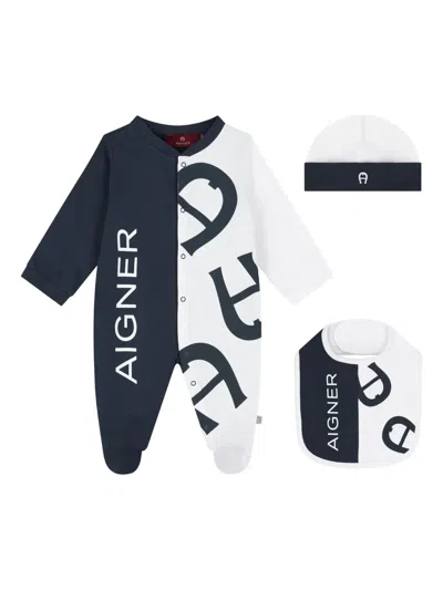 Aigner Two-tone Logo-print Babygrow Set In Black