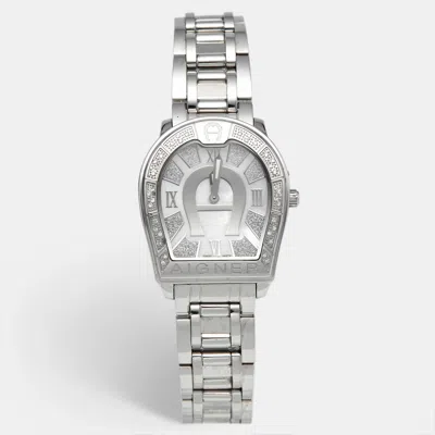Pre-owned Aigner Verona A48100 Mother Of Pearl Dial Stainless Steel Women's Wristwatch 33mm In White