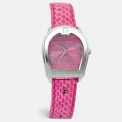 Pre-owned Aigner Verona A48301 Pink Dial Stainless Steel Embossed Leather Women's Wristwatch 36 Mm