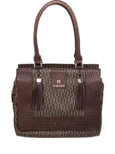 Pre-owned Aigner Vintage 2023 Monogram Tote Bag In Brown