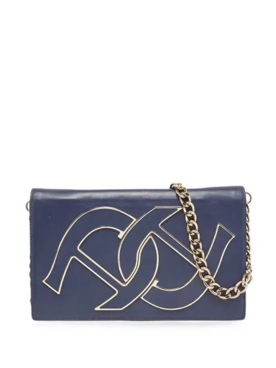 Pre-owned Aigner Vintage A-logo Flap Clutch Bag In 蓝色